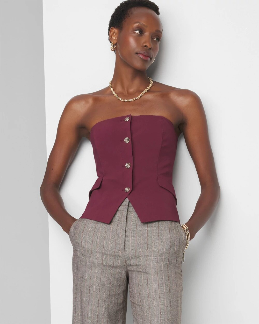 Button Cropped Bustier | White House Black Market